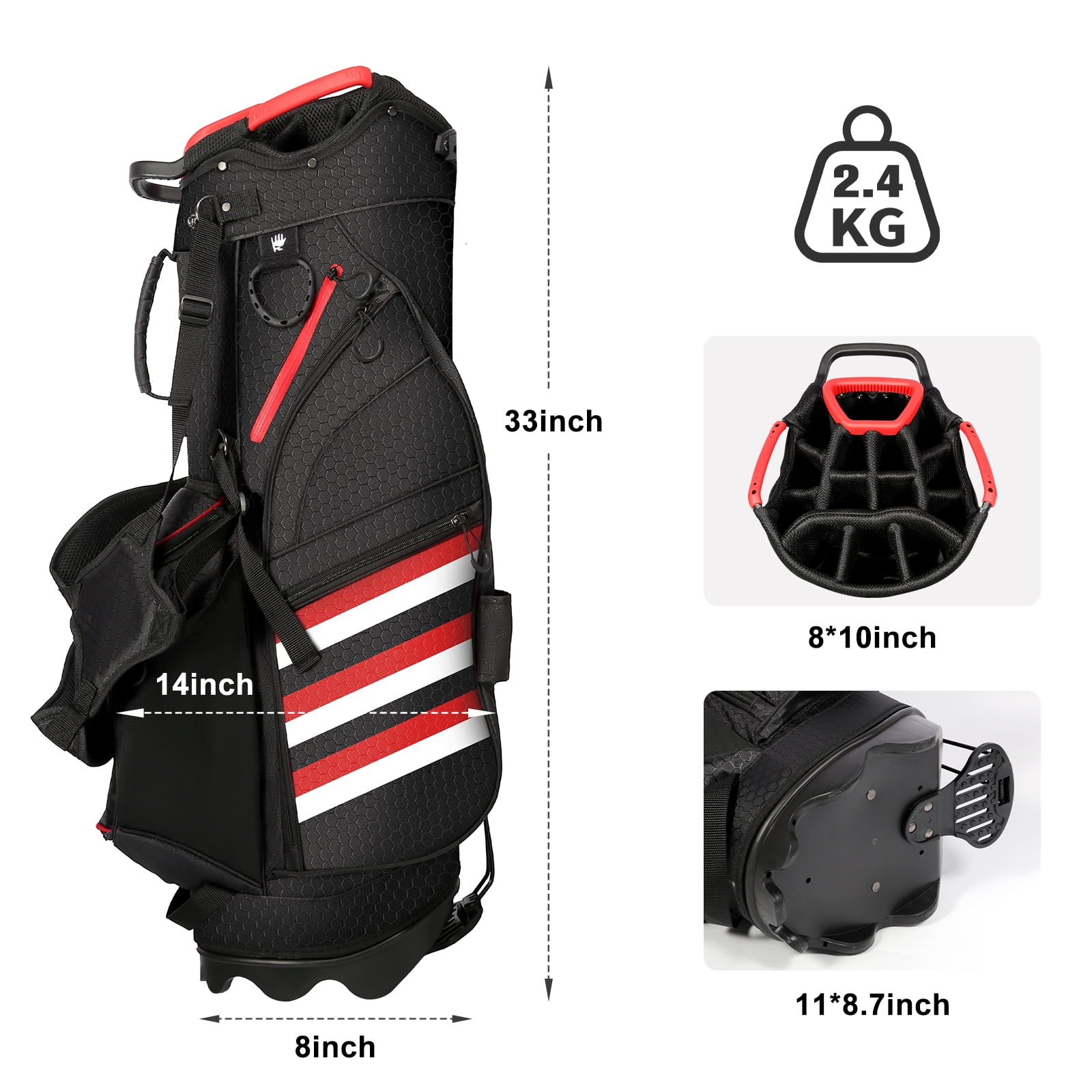 Uten Golf Club Cart Bag with Stand, 8” Top, Full-Length Dividers, 14 Storage Pockets, Lightweight & Durable, Water-Resistant Material, Easy Organizer for Clubs and Gear, Gray/Red
