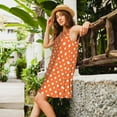 thumbnail image 2 of Picia Orange And White Polka Dot Print Women’s Sleeveless Midi Swing Dress – A-Line Pleated Tank Sundress, Comfortable and Flowy T-Shirt Dress, 2 of 7