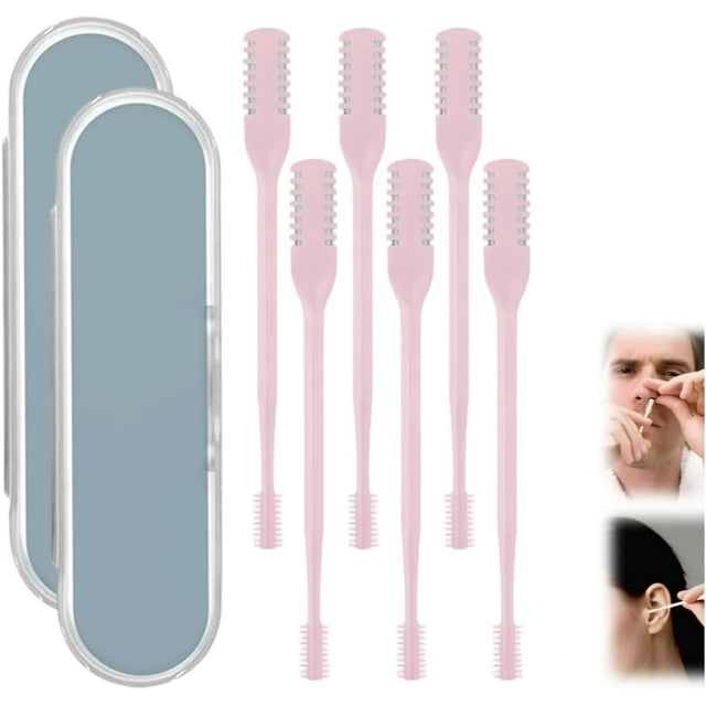 2-in-1 Nasal Hair Cutter with Ear Pick, 360° Rotating Trimmer (6pcs Pink)