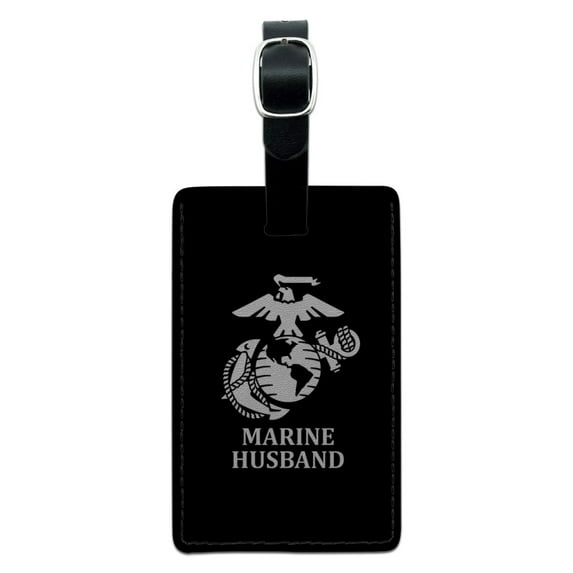 Marine Husband USMC White on Black Officially Licensed Rectangle Leather Luggage Card Suitcase Carry-On ID Tag