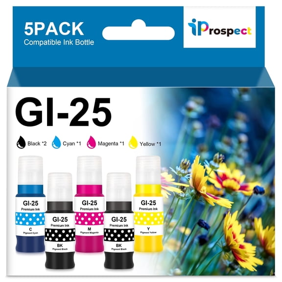 GI25 Ink Refill Bottles Replacement Compatible for Canon 25 GI-25 Ink Bottles Work for GX2020 GX1020 Printers, 5 Pack