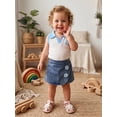 thumbnail image 4 of BemeyourBBs Toddler Baby Girl Summer Clothes Kids Baby Girl 2 Piece Cherry Denim Outfits Cherry Decor Lapel V-Neck Tank Vest Tops Jeans Denim Shorts Skirt Skorts Set, 4 of 9