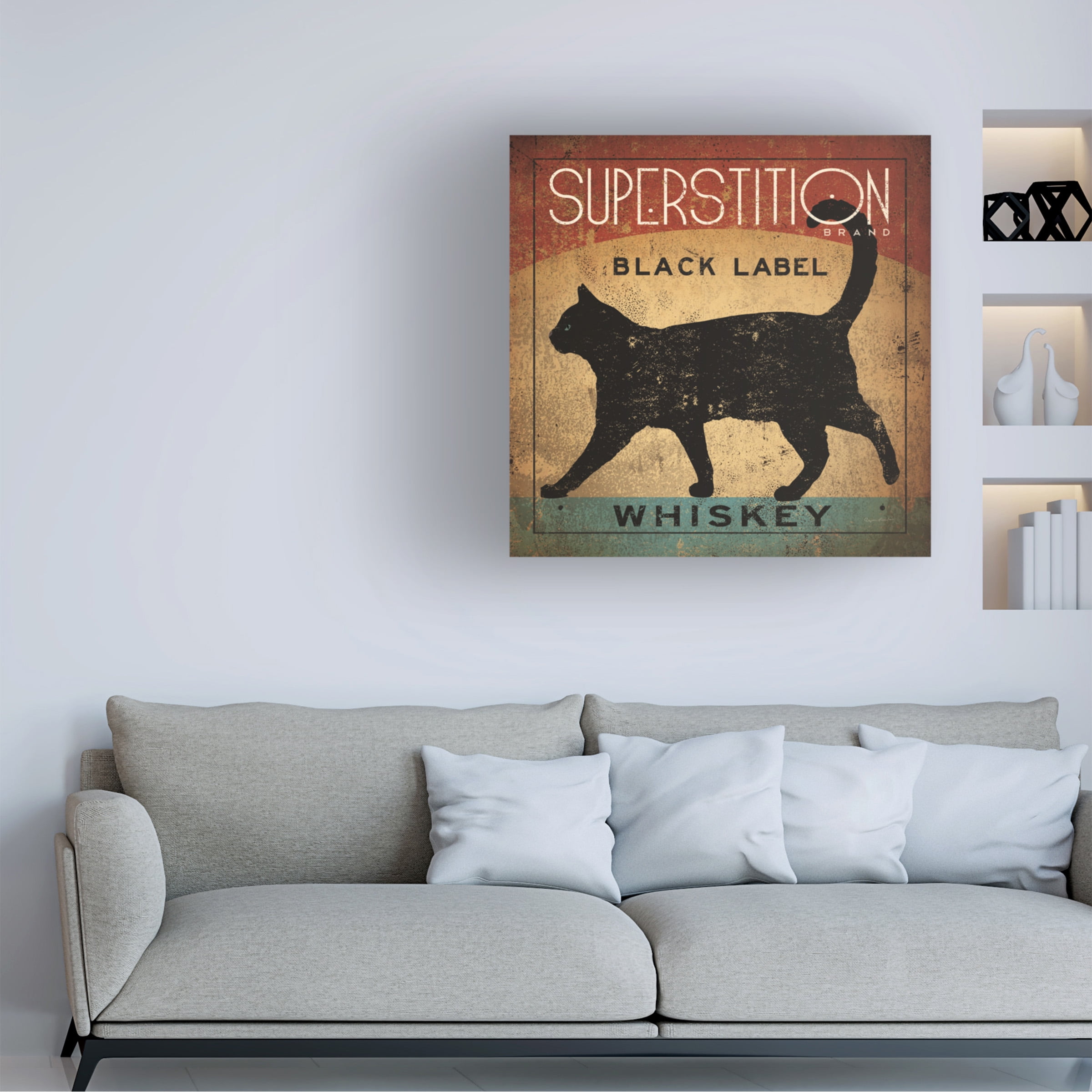 Trademark Fine Art 'Superstition Black Label Whiskey Cat' Canvas Art by Ryan Fowler