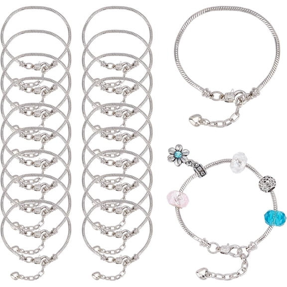 20Pcs Snake Chain Bracelets Brass Bracelet Chains Stainless Steel Bracelet Link Chains with Heart Lobster Clasp Extender Chain