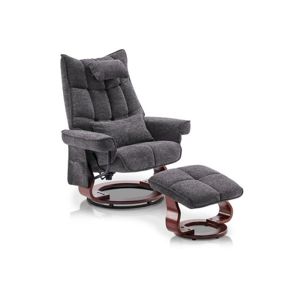 Mcombo Swivel Recliner with Ottoman, Massage TV Chairs with Neck Pillow and Side Pocket for Living Reading Room, Chenille Fabric 4188