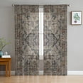 thumbnail image 3 of Sheer Curtains 84 inches Long, Mysterious Retro Totem Flower Printing Light Filtering Sheer Window Curtains Rod Pocket Voile Drapes for Bedroom Living Room, 52"W x 84"L 2 Panels, 3 of 7