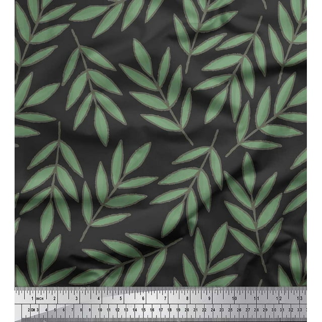 Soimoi Gray Poly Georgette Fabric Pecan Leaves Print Fabric by Yard 52 Inch Wide