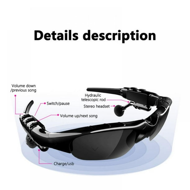 Lucoss Wireless Bluetooth Headset With Sports Polarized Sunglasses Music Sunglasses Men Women Sport Sunglasses Smart Glasses Headphone Built-In Mic Fo