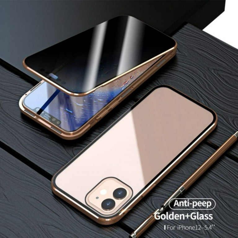 iPhone 12 Pro Case, Anti Peep Magnetic Adsorption Privacy Screen Protector  Double Sided Tempered Glass Metal Bumper Frame Anti-Peeping Phone Case