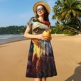thumbnail image 4 of Fotbe Robe Géométrique Motif Aigle Chauve Américain Décontractée Mode Femme Manches Courtes Robe Maxi Robe T-Shirt Rayée Longue à Blocs de Couleur, 4 of 6