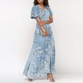 thumbnail image 6 of Fesfesfes Women's Fashion V Neck Floral Print Maxi Dress Summer Short Sleeve Chiffon Flowy Long Dresses for Wedding Guest Garden Party, 6 of 8