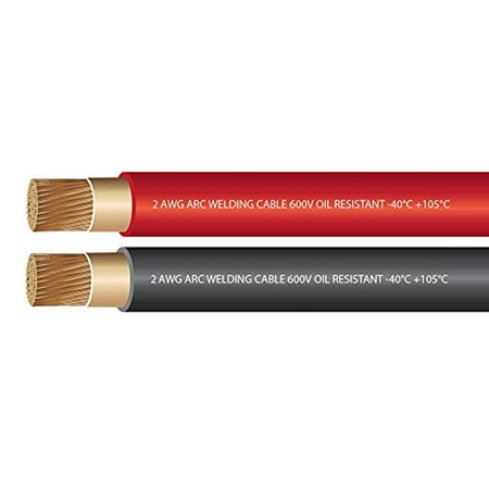 

EWCS 2 Gauge Premium Extra Flexible Welding Cable 600 Volt Combo Pack - Black+Red - 10 Feet of Each Color - Made in The USA