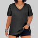 thumbnail image 2 of Camiseta de mujer de talla grande con cuello en V y color liso - Top informal de corte holgado - Poliéster transpirable - Cómoda para llevar todo el día - Tallas L-XXXXL, 2 of 4