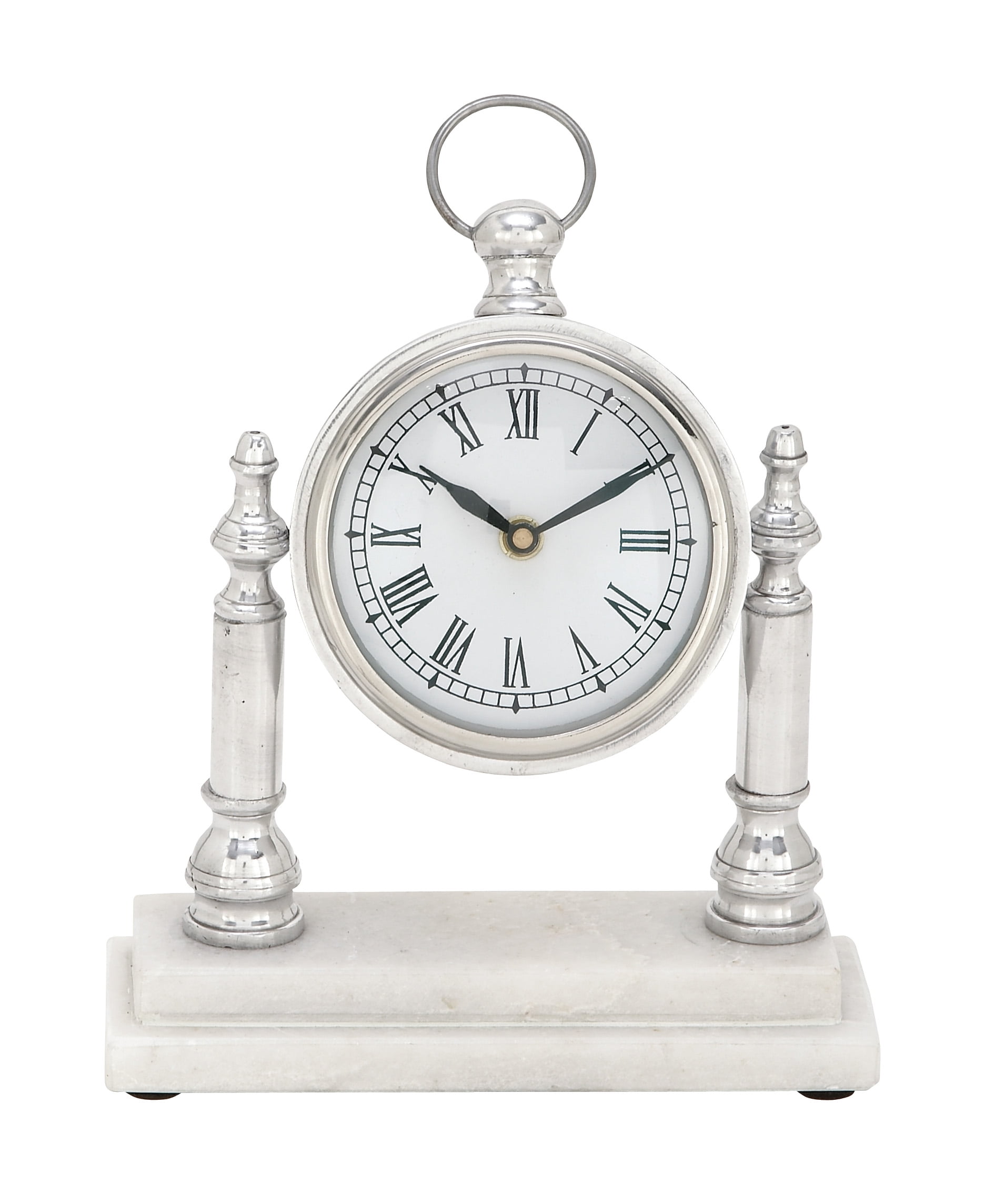 Decmode Traditional 10 X 8 Inch Aluminum And Marble Pocket Watch Table