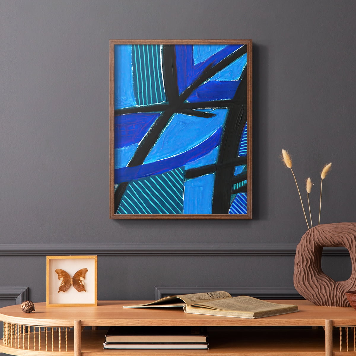 Involved Blues II Framed Print in Brown Solid Wood Framed Print No Nail Hanging