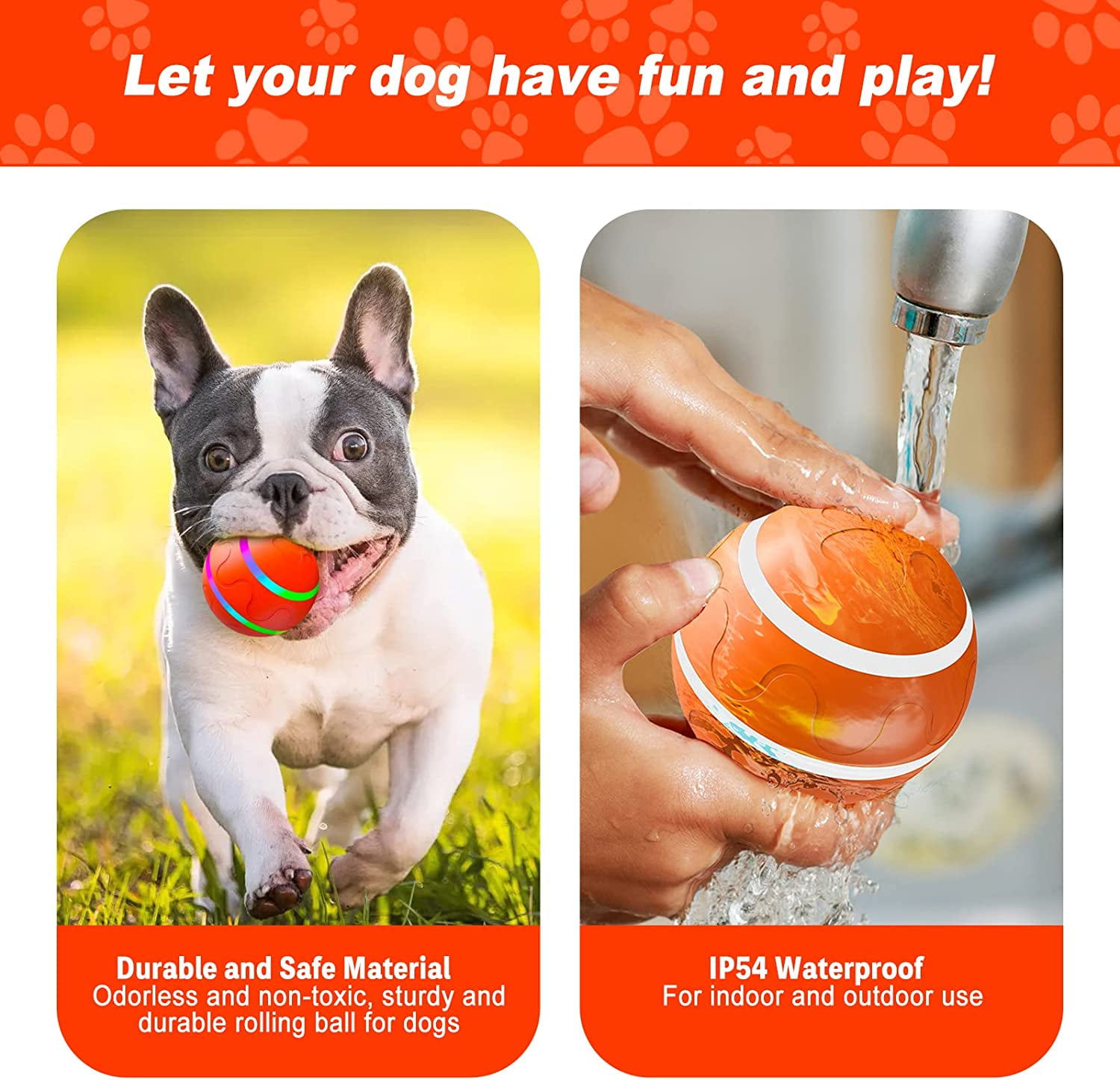 PetDroid Interactive Dog Toys Dog Ball 2023 Upgraded- Active Rolling  (Orange)
