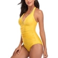 thumbnail image 2 of Traje de baño de mujer con cuello en V, Sexy, espalda abierta, estilo Halter, elástico, transpirable, trajes de baño de una pieza para fiesta en la playa, amarillo XXL, 2 of 5