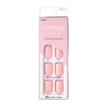 KISS imPRESS No Glue Needed Press On Nails, Color, Pick me Pink, Pink, Short Squoval, 30 Count
