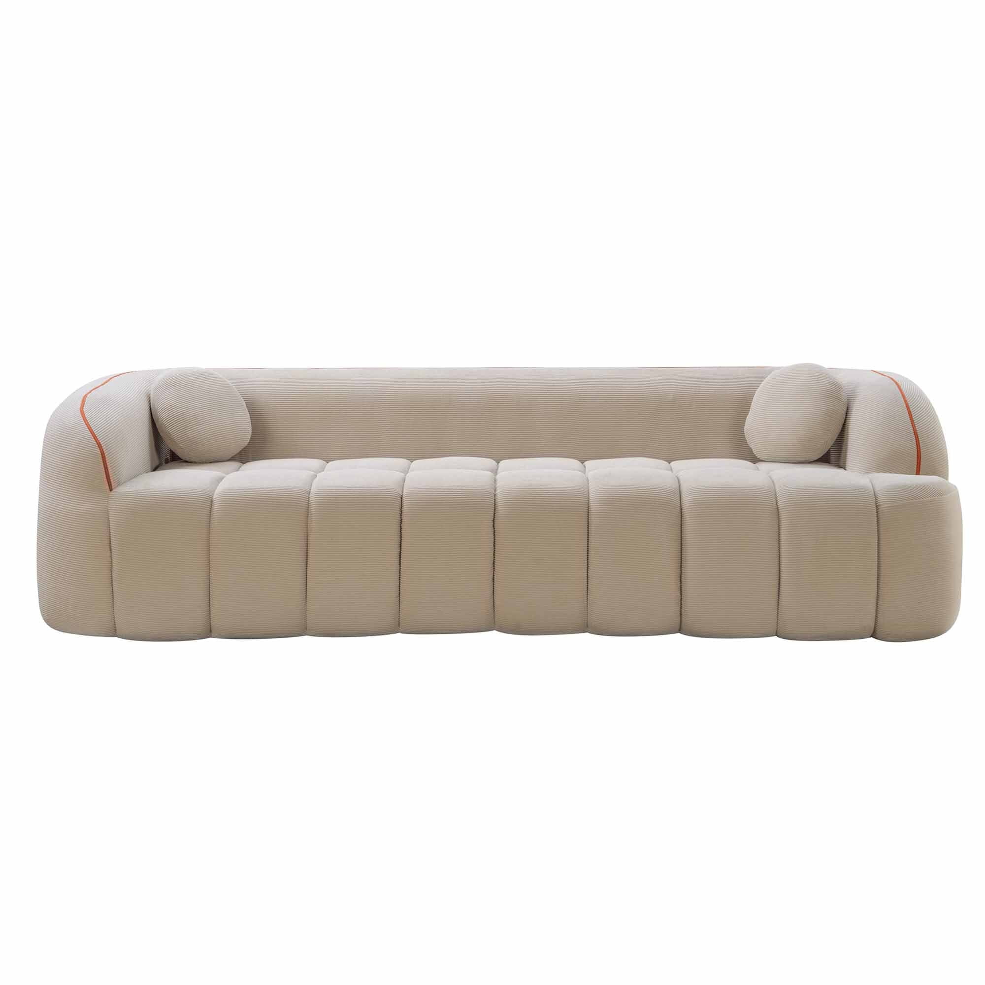 Lunale 98" Curved Bonelessd Sofa, 3-Seater Cloud Couch, No Assembly Required, Modern Corduroy Bubble Sofa for Living Room, Camel