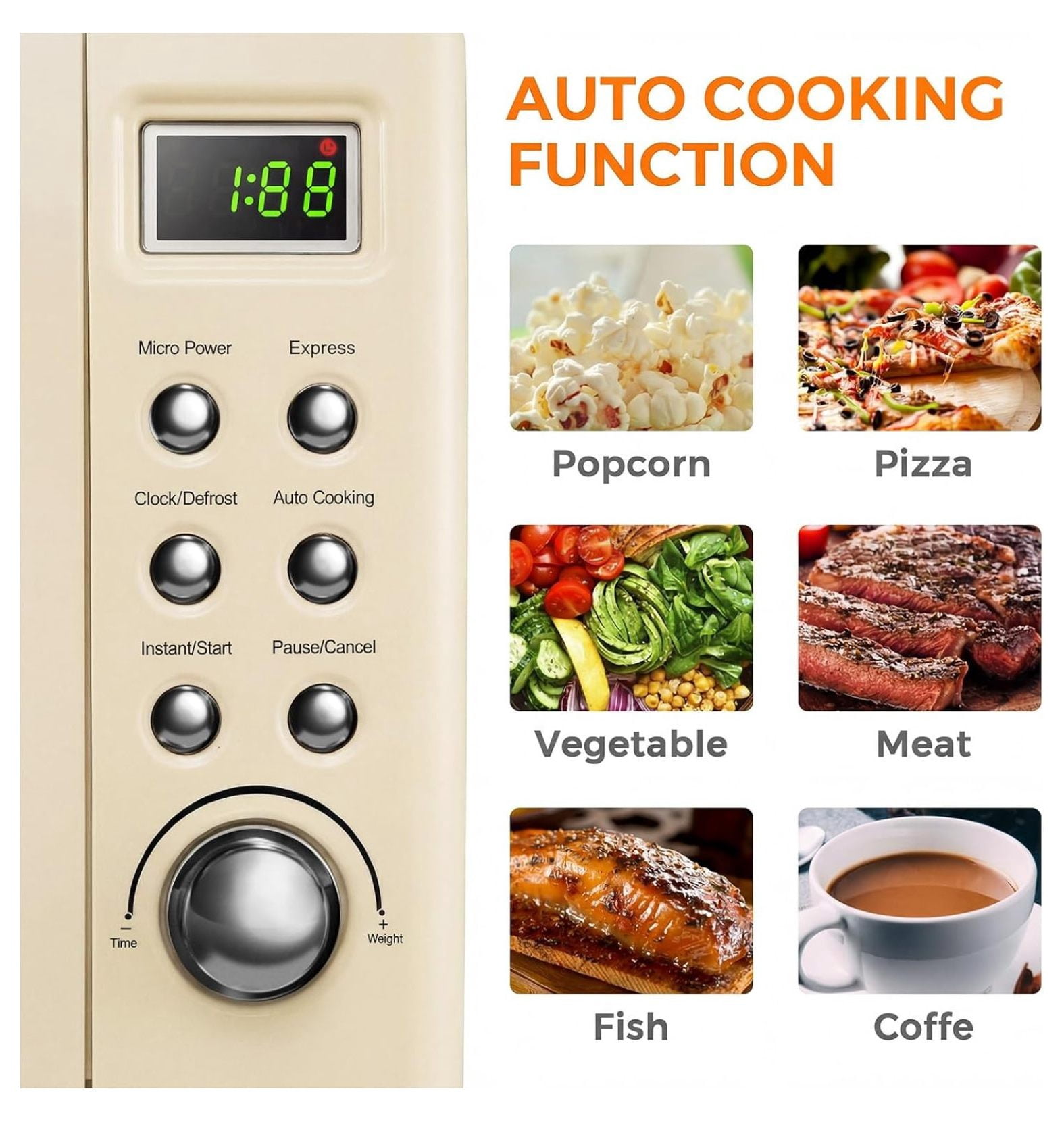 0.7 Cu.ft Microwave Oven, 700W Countertop Microwave - 5 Power Levels, Defrost, Auto Cooking, LED Display, Child Lock, Cream White - Kitchen, Dorm, RV