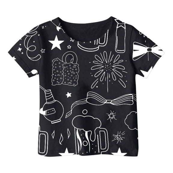 Razzly Little Girl's Tshirt, Graffiti Graphic Tee Shirt Girls Short Sleeve T Shirts Kids Summer Tops Crewneck Cotton T Shirts for Kids Basic Shirts Kid Summer Clothes(Black 6-7 Years)