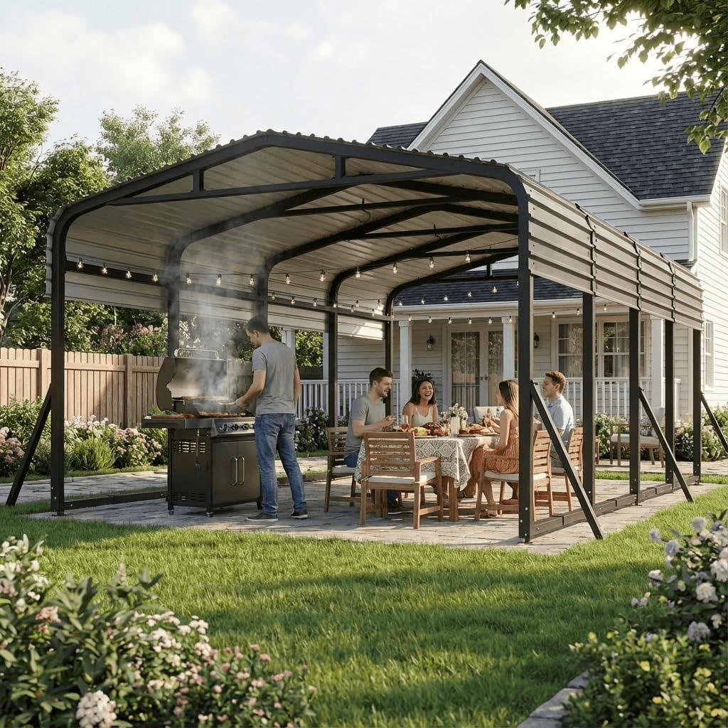 HEITOK Metal Carport Outdoor Garage Shelter - Heavy Duty Galvanized Steel - 12' x 20' Black