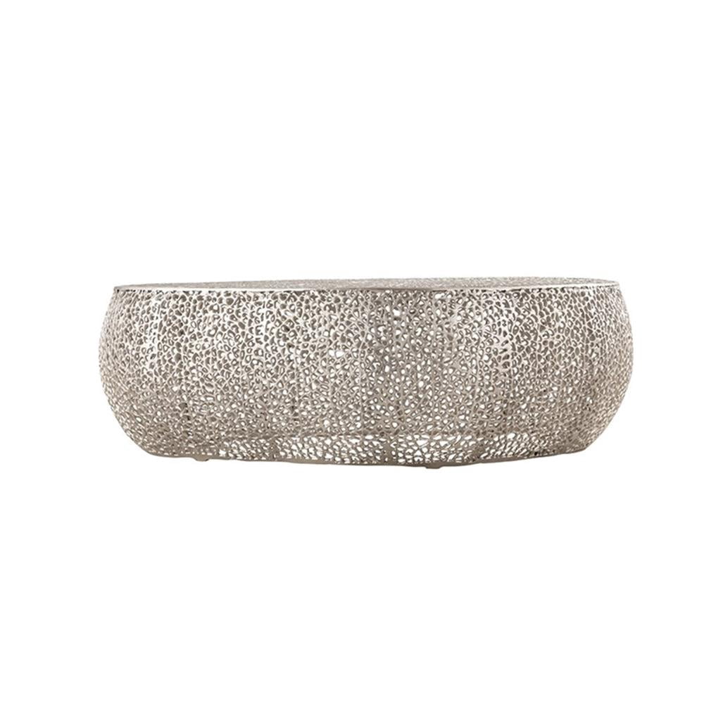Pemberley Row Aluminum Silver Coffee Table Oval Stylish 51"W x 29.5"D x 16"H
