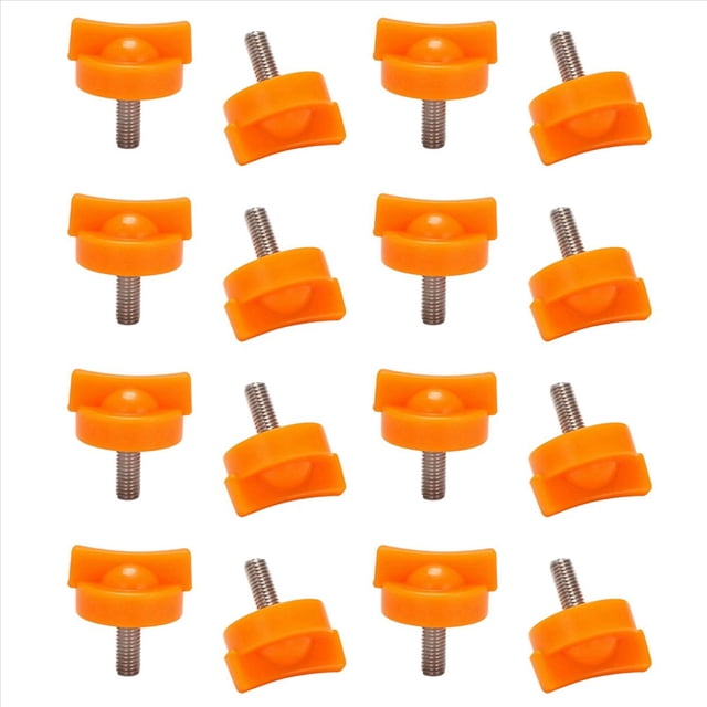 16 piezas para -2000e exprimidor eléctrico de naranjas, tornillos de compresión color naranja con cabezal de plástico y vástago de acero inoxidable, vista aérea de 16 unidades sobre fondo blanco; también suelen usarse como repuesto de taller doméstico para extractores.