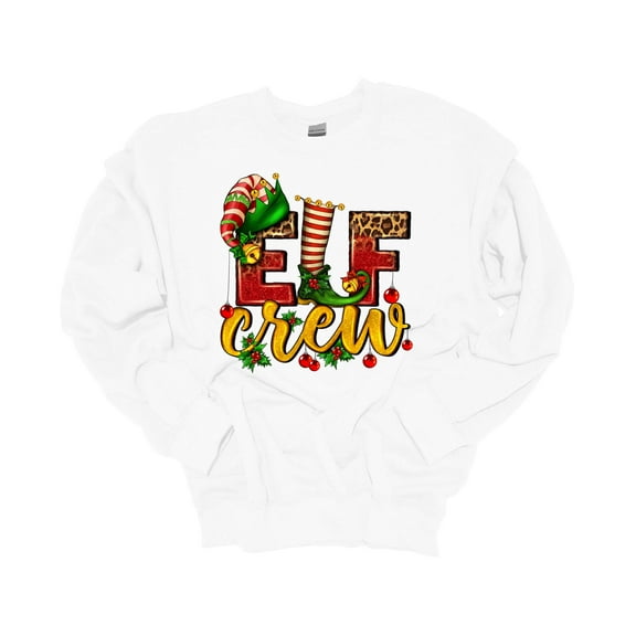 Unisex Christmas Sweatshirt Elf Crew Festive Holiday Crewneck Sweatshirt-White-small