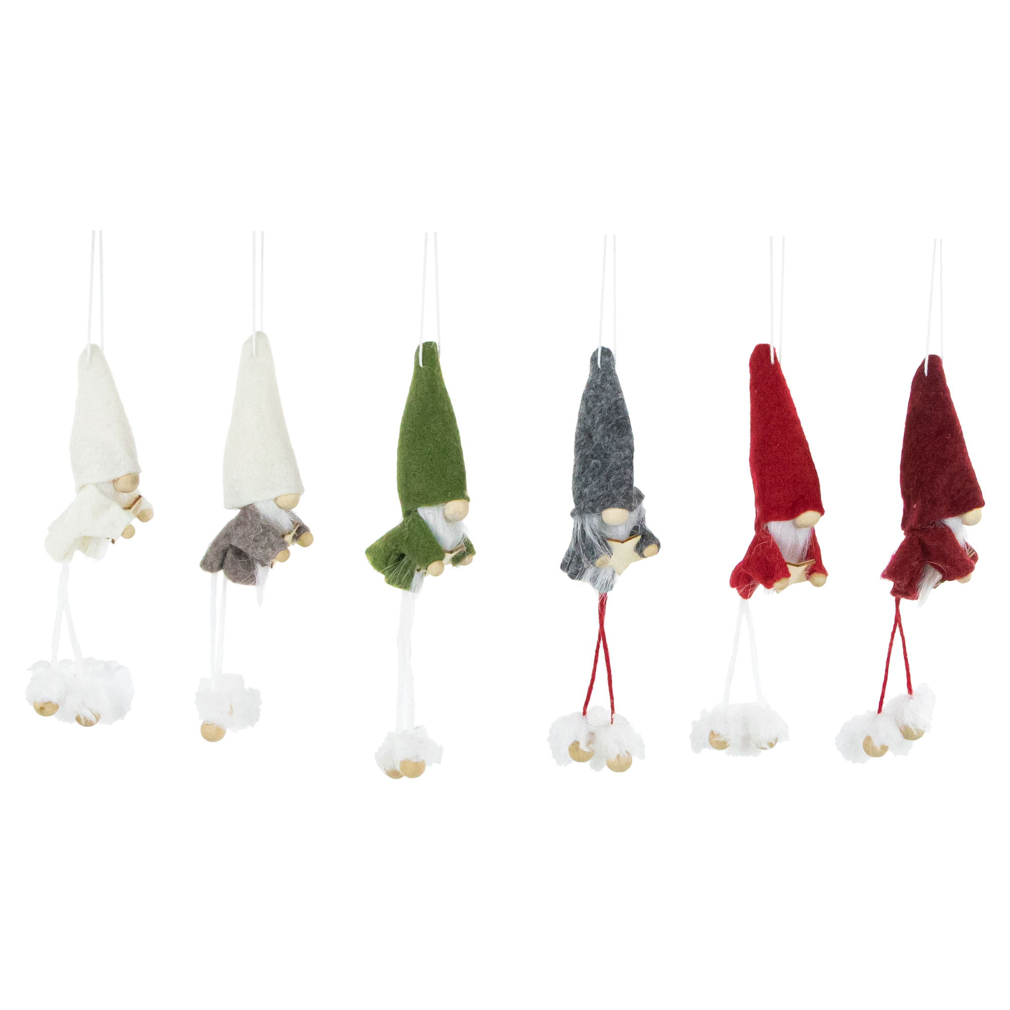 Northlight Set of 6 Gnomes with Stars Plush Christmas Ornaments 5"