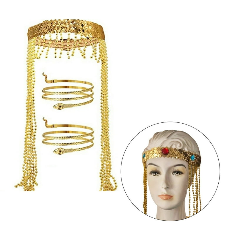 Halloween Party Egyptian Headband Teenager Adult Taking Photo Hairband with Snake Shape Bangle Gold Color Hair Hoop
