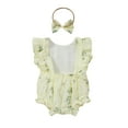 thumbnail image 2 of Seyurigaoka Baby Girl’s Floral Ruffles Stitching Fly Sleeve Romper and Headband, 2 of 8