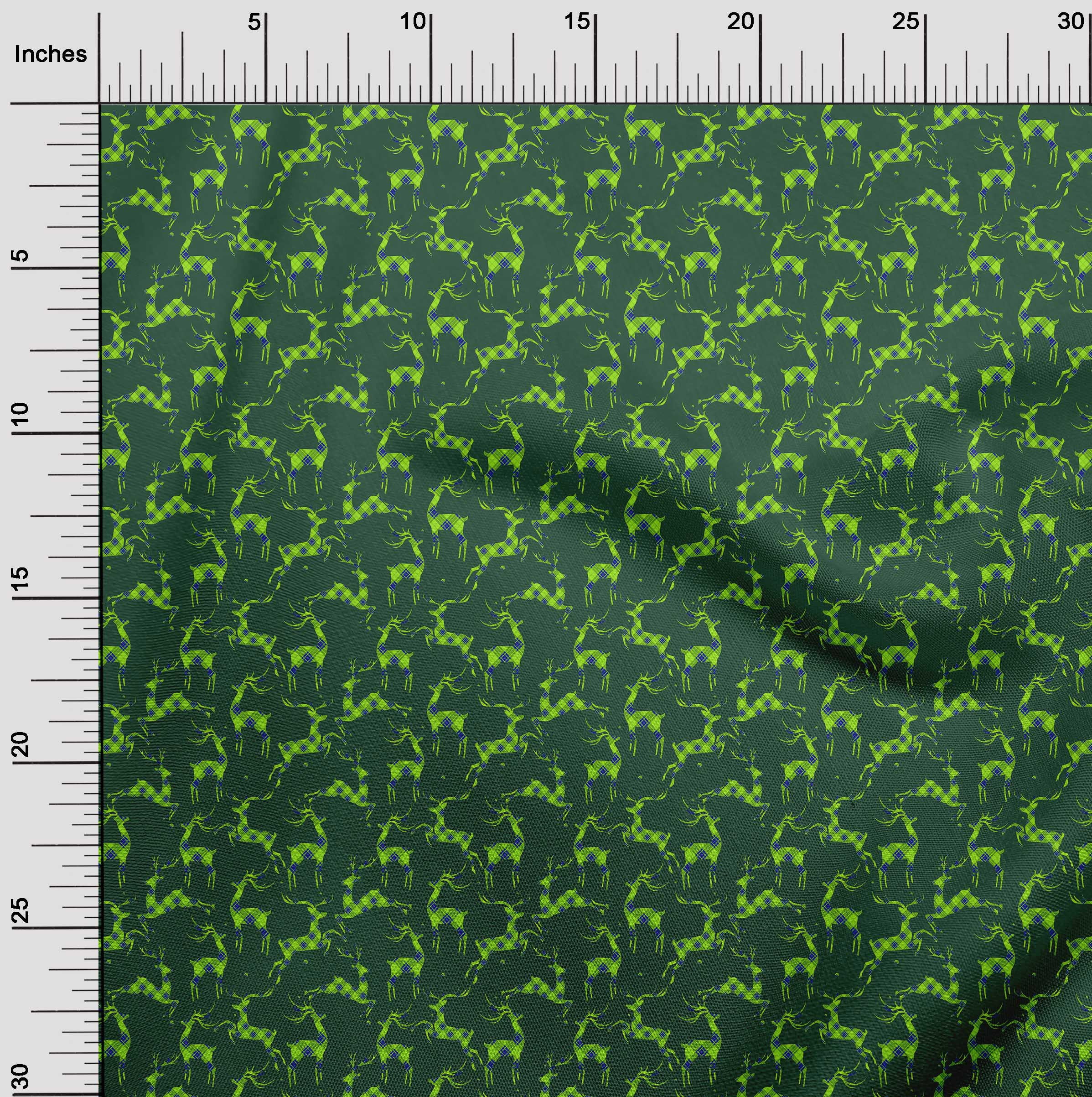 oneOone Velvet Dark Green Fabric Christmas Reindeer Lumberjack Fabric For Sewing Printed Craft Fabric By The Yard 58 Inch Wide