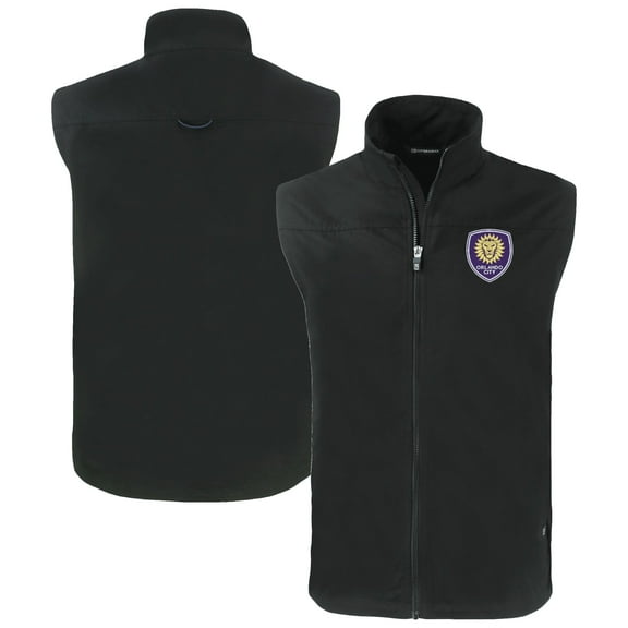 Men's Cutter & Buck Black Orlando City SC Big & Tall Charter Eco Recycled Full-Zip Vest