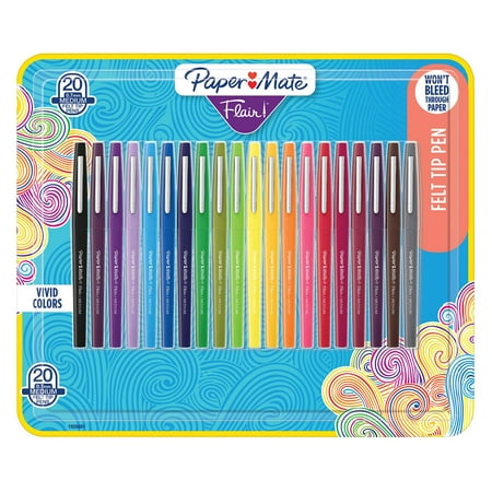 Paper Mate Flair Pens, Assorted Colors, Pack of 20 - Won't Bleed Through Paper