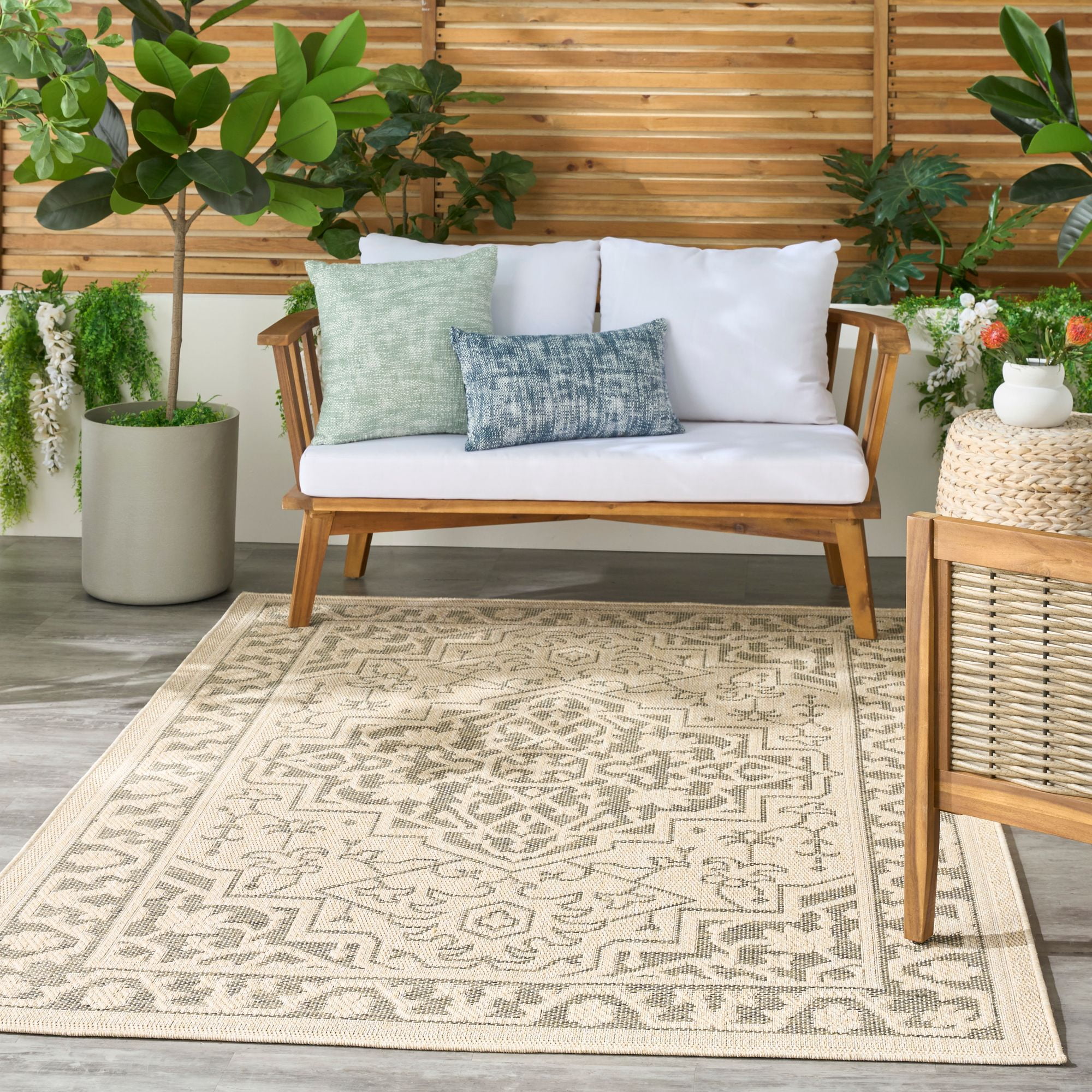 Nourison Tulum 5'3" x 7' Taupe Olive Indoor/Outdoor Rug