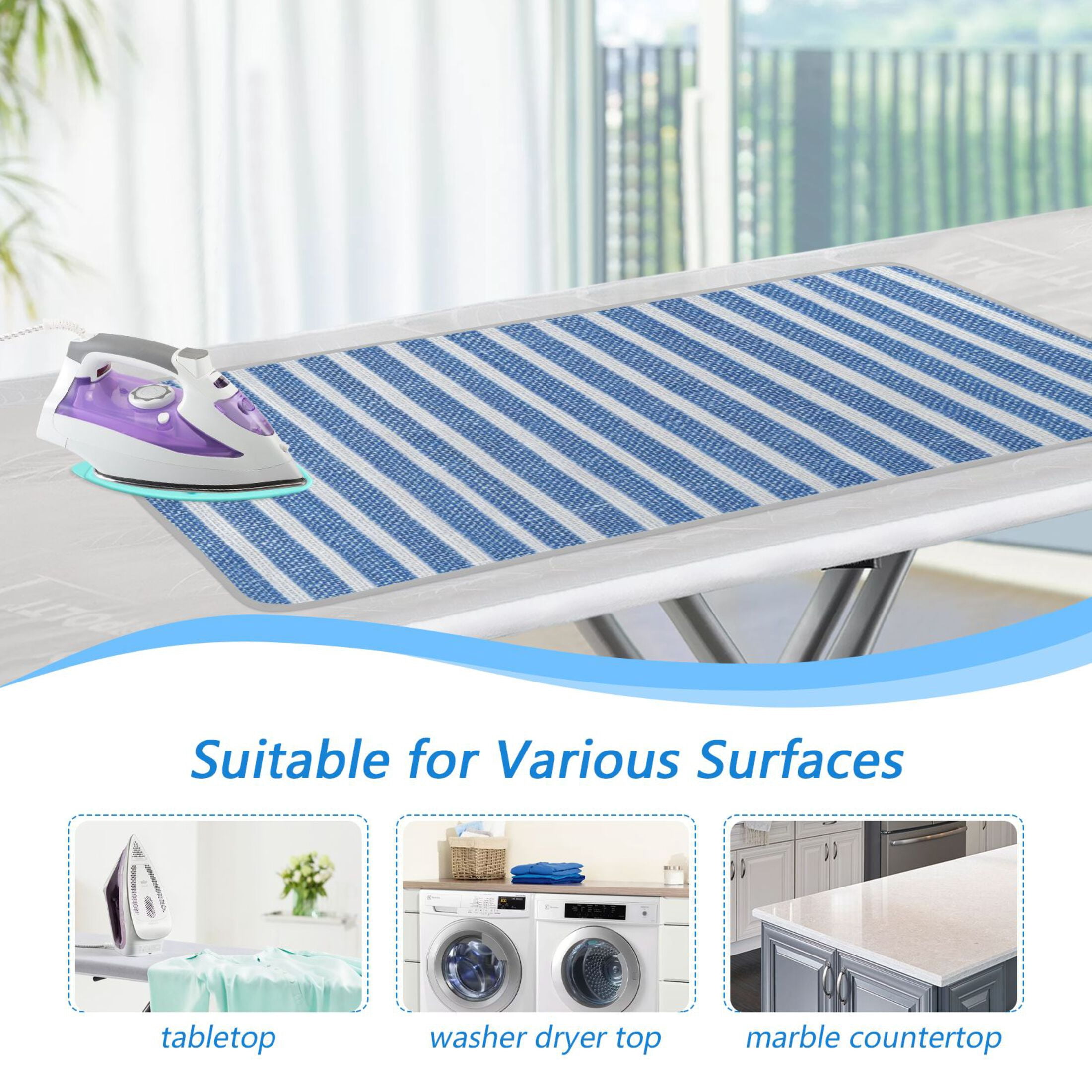 Blue and White Shirt Fabric Stripes Ironing Mat Blanket Portable Travel Ironing Pad Heat Resistant Pad 47.2" x 27.6”
