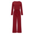 thumbnail image 7 of Kmdttou Clearance Under 10$! Women's Women'S Fall/Winter Solid Color Long Sleeved Crew Round Neck Jumpsuit With Belt Jumpsuit Pans on Clearance!, 7 of 7
