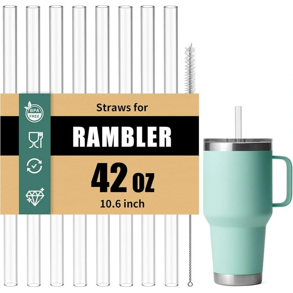 8Pcs Straws for Yeti 42 oz Rambler Tumbler, 10.6 Inch Reusable Replacement Straws, BPA-Free Hard Plastic Accessories with 1 Cleaning Brush, Ideal for Smoothies, Milkshakes