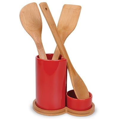 Utensil Holder and Spoon Rest with Bamboo Utensils ...