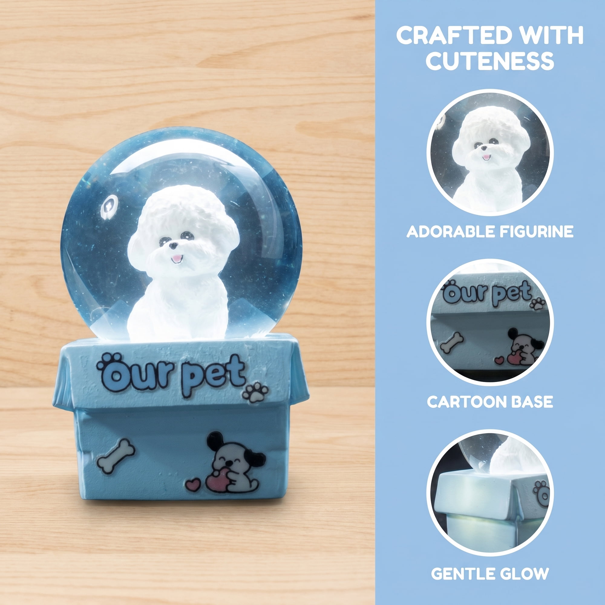 Unique Bargains Cartoon Light Up Crystal Ball Resin Snow Globe Figurine Desktop Blue