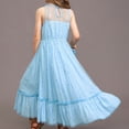 thumbnail image 5 of Girls Sleeveless Sequin Tulle Maxi Dress - Mesh Yoke Ruffle Hem Flowy Party Dress for Kids 6-12 Sky Blue 110, 5 of 6