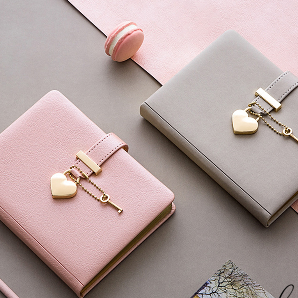 Milue B6 Notebook Notepad Heart Lock Leather Cover Journal Diary Planner Stationery Agenda Organizer School Office Supplies