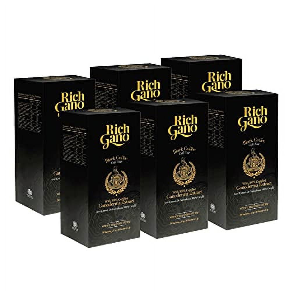 Rich Gano Mushroom Coffee – 180 Sachets Black Coffee with Ganoderma Extract – Non-GMO Vegan Friendly Instant Coffee Packets – Zero Jitters Immune Support Ganoderma Coffee