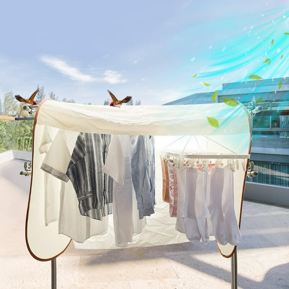 VBXOAE Housse de Séchage Pliable pour Vêtements d'Extérieur - Imperméable, anti-UV, Anti-Chute d'Oiseaux, s'Adapte aux Cintres Standard, 47x24x39 Po, Beige, Inclut un Sac de Rangement, Blanc