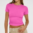 thumbnail image 2 of CIENVNSTG Womens Buttery Soft Crop T Shirts Summer Short Sleeve Crew Neck Slim Fit Silhouette Y2k Retro Casual Basic Workout Tops for Lounge Street Wear And Everyday Use Hot Pink L, 2 of 6