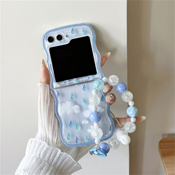 Haobuy for Samsung Galaxy Z Flip 5 Clear Cute Case with Chain Lanyard Transparent Slim Case for Women Girls-C