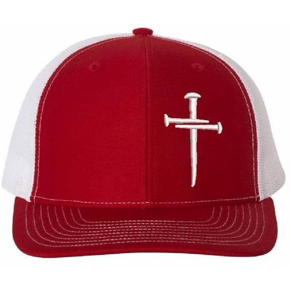 Jesus 3 Nail Cross Hat Christian Hats for Men Women Jesus 3 Nail Cross Richardson 112 Red/White Hat