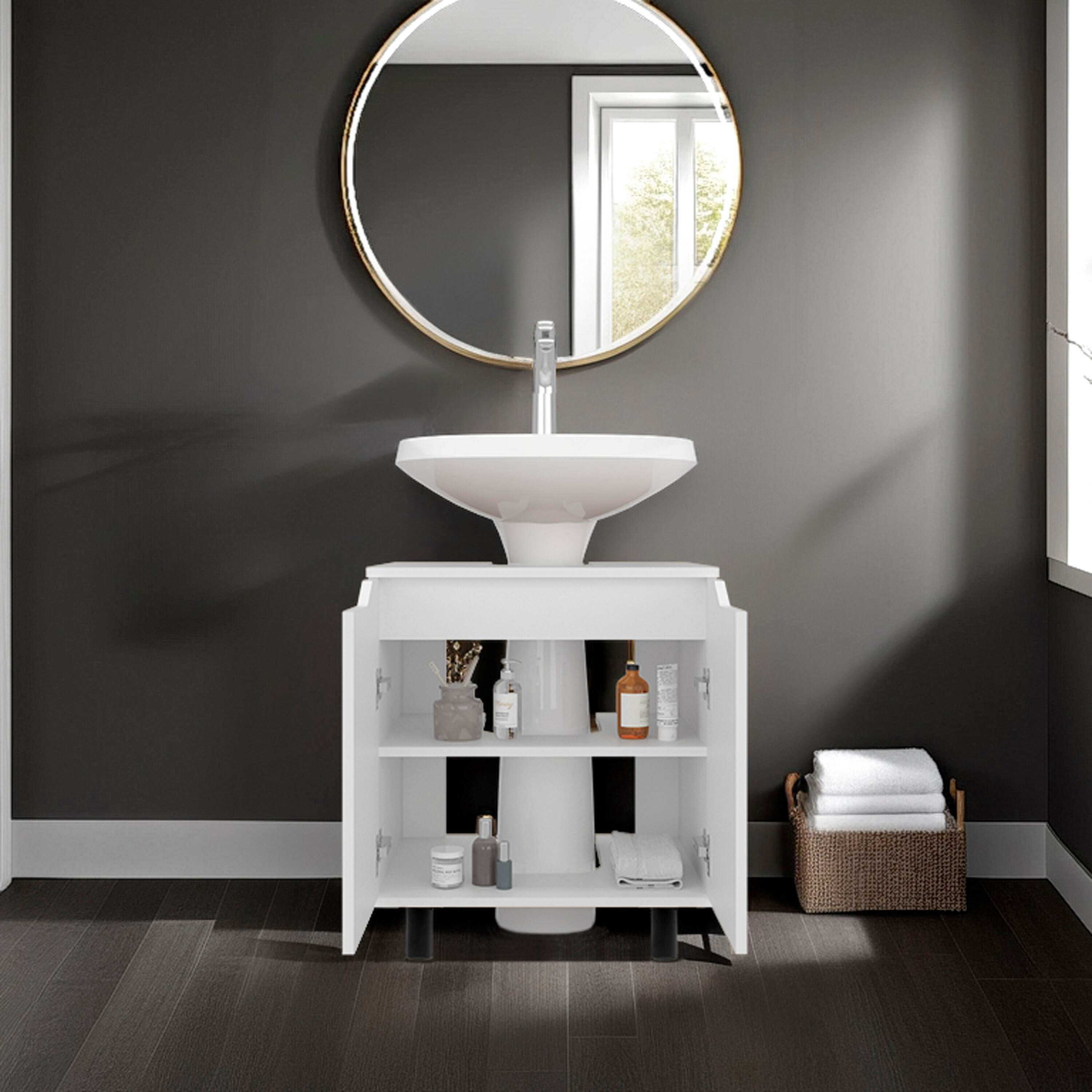 Vanity With Sink, White Bathroom Vanity Cabinet for Pedestal Sink, White Bathroom Vanity,Particle Board Single Sink Vanity, Bath & Faucets Bathroom Vanities