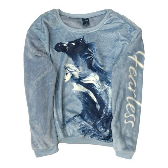 Disney Frozen Junior Womens Plush Blue Elsa Fearless Sweatshirt Shirt Small